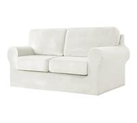 jianyana Funda de sofá de Terciopelo elástico en Forma de T, Funda de sofá con Banda elástica de Ajuste, Fundas para sofás con Cojines y Fundas de Respaldo Separados (Blanco, 2 plazas, 5 Piezas)