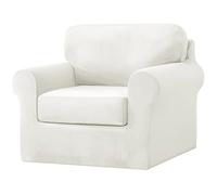 jianyana Funda de sofá de Terciopelo elástico en Forma de T, Funda de sofá con Banda elástica de Ajuste, Fundas para sofás con Cojines y Fundas de Respaldo Separados (Blanco, 1 Plaza, 3 Piezas)