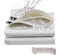 Jianyana Lonas, PVC Lona Impermeable Exterior con Ojales, 2x5 m, 420 g/m² Lona Remolque Lona Piscina, Anti-UV, Resistencia al Desgarro, Diez Metros de Cuerda, Blanco