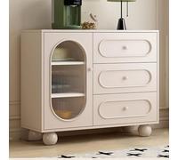 JIAOCKJIAO Aparador Buffet, Almacenamiento con Puertas de Cristal, Armario de Almacenamiento con Encimera de Piedra Sinterizada, Aparador Buffet para Despensa de Cocina(Wit,100cm/39.3in)