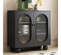 JIAOCKJIAO Aparador Buffet, Almacenamiento con Puertas de Cristal, Armario de Almacenamiento con Encimera de Piedra Sinterizada, Aparador Buffet para Despensa de Cocina(Nero,80cm/31.4in)