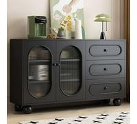 JIAOCKJIAO Aparador Buffet, Almacenamiento con Puertas de Cristal, Armario de Almacenamiento con Encimera de Piedra Sinterizada, Aparador Buffet para Despensa de Cocina(Nero,120cm/47.2in)
