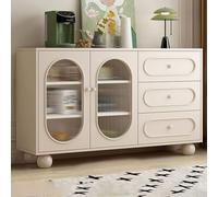 JIAOCKJIAO Aparador Buffet, Almacenamiento con Puertas de Cristal, Armario de Almacenamiento con Encimera de Piedra Sinterizada, Aparador Buffet para Despensa de Cocina(Wit,120cm/47.2in)