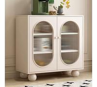 JIAOCKJIAO Aparador Buffet, Almacenamiento con Puertas de Cristal, Armario de Almacenamiento con Encimera de Piedra Sinterizada, Aparador Buffet para Despensa de Cocina(Wit,80cm/31.4in)