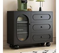 JIAOCKJIAO Aparador Buffet, Almacenamiento con Puertas de Cristal, Armario de Almacenamiento con Encimera de Piedra Sinterizada, Aparador Buffet para Despensa de Cocina(Nero,100cm/39.3in)