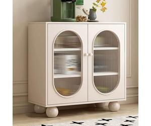 JIAOCKJIAO Aparador Buffet, Almacenamiento con Puertas de Cristal, Armario de Almacenamiento con Encimera de Piedra Sinterizada, Aparador Buffet para Despensa de Cocina(Wit,80cm/31.4in)