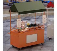 JIAOCKJIAO Carrito Venta de Planchas con Toldo, Puesto de Comida Móvil Portátil de 4 Ruedas, Carritos de Comida Al Aire Libre, para Comida Callejera, Refrigerios(Orange,100cm/39.3in)