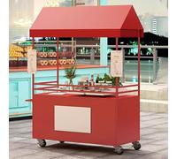 JIAOCKJIAO Carrito Venta de Planchas con Toldo, Puesto de Comida Móvil Portátil de 4 Ruedas, Carritos de Comida Al Aire Libre, para Comida Callejera, Refrigerios(Rosso,100cm/39.3in)