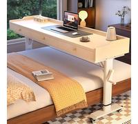 JIAOCKJIAO Escritorio Altura Regulable Cama con Ruedas, Mesa Móvil para Portátil con Compartimento de Almacenamiento, Carrito con Manivela de Alta Resistencia(Milk Coffee+White,82.7in/210cm)