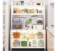 JIAOCKJIAO Estantería de Cocina de 5 Niveles, Soporte para Microondas con Puerta Abatible, Armarios de Cocina con Tablero Perforado, Aparador Tipo Buffet para Garaje(Wit,80cm/31.4in)