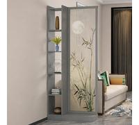JIAOCKJIAO Madera Pantalla Partición con Estantes de Almacenamiento, Separador de Ambientes de Gasa Translúcida Independiente, Columna Separadora de Estilo Chino for Dormitorio(Gray,35.4in/90cm)