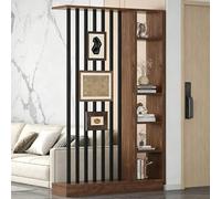 JIAOCKJIAO Madera Pantalla Partición con Estantes de Exhibición, Pantalla de Partición de Entrada de Piso a Techo, Columna Separadora for Decoración del Hogar y la Oficina(Brown+Black,39.3in/100cm)