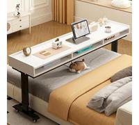 JIAOCKJIAO Mesa Auxiliar Cama con Ruedas Rotación de 360°, Escritorio Ajustable Altura para Portátil con Separadores, Carrito de Almacenamiento Junto a La Cama(White+Black,94x16in/240x40cm)