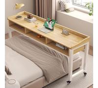 JIAOCKJIAO Mesa Auxiliar para Cama con Ruedas, Escritorio Rodante de 85cm de Alto con Separadores, Carrito Portátil para Portátil con Cajones, para Dormitorios(Natural,83x16in/210x40cm)