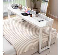 JIAOCKJIAO Mesa Auxiliar Portátil para Cama con Ruedas Giratorias de 360°, Escritorio Rodante con Estructura Metálica y Separador, para Hogar, Hospitales(White+Black,59x20in/150x50cm)