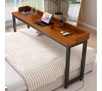 JIAOCKJIAO Mesa Auxiliar Portátil para Cama con Ruedas Giratorias de 360°, Escritorio Rodante con Estructura Metálica y Separador, para Hogar, Hospitales(Brown+Black,79x16in/200x40cm)