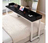 JIAOCKJIAO Mesa Auxiliar Portátil para Cama con Ruedas Giratorias de 360°, Escritorio Rodante con Estructura Metálica y Separador, para Hogar, Hospitales(Black+White,94x24in/240x60cm)