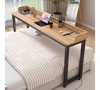 JIAOCKJIAO Mesa Auxiliar Portátil para Cama con Ruedas Giratorias de 360°, Escritorio Rodante con Estructura Metálica y Separador, para Hogar, Hospitales(Natural+Black,55x16in/140x40cm)