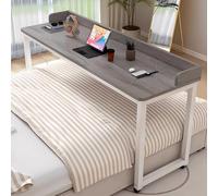 JIAOCKJIAO Mesa Auxiliar Portátil para Cama con Ruedas Giratorias de 360°, Escritorio Rodante con Estructura Metálica y Separador, para Hogar, Hospitales(Gray+White,87x24in/220x60cm)