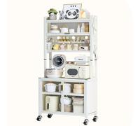 JIAOCKJIAO Mueble de Cocina Independiente, Soporte para Microondas con Puerta Abatible, Armario de Suelo con Ruedas y 3 Alturas Ajustables, Aparador Alto(59cm/23.2in)