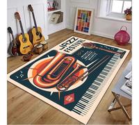 JIAOJING Alfombra De Área con Tema De Música Retro con Casete Jazz Guitarra Rock Patrones Absorbente Alfombra De Piso para Sala De Estar Dormitorio Hogar 100X160Cm