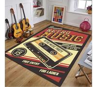 JIAOJING Alfombra De Área con Tema De Música Retro con Casete Jazz Guitarra Rock Patrones Absorbente Alfombra De Piso para Sala De Estar Dormitorio Hogar 100X160Cm