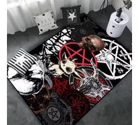 JIAOJING Alfombra De Área De Calavera De Cabra Y Demonio Decoración De Alfombra Roja Sangre Satánica para El Hogar 80X150Cm
