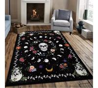 JIAOJING Alfombra De Piso De Arte De Fase Lunar Calavera Vintage-Antideslizante Lavable A Máquina Alfombra Floral Y Celestial De Terciopelo De Cristal 80X120Cm