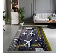 JIAOJING Alfombras De Área Pistas De Aterrizaje del Aeropuerto Vista Superior Llegada De Aviones Y Aviones Alfombra 3Ddecoración De Guardería De Sala De Juegos De Dormitorio 50X80Cm