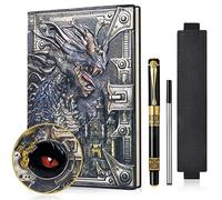 JiaoJiRen DND - Cuaderno de piel en relieve 3D, diario de viaje A5, vintage con funda para bolígrafo y bolígrafo, diario diario hecho a mano D&D para hombres y mujeres (dragón colorido)