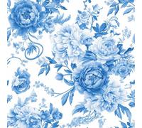 JIAOQSS Papel pintado autoadhesivo Flor blanca azulFlor de peonía vintage Papel tapiz adhesivo Envoltura de vinilo gruesa extraíble para sala de estar dormitorio