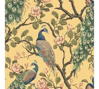 JIAOQSS Papel pintado autoadhesivo Flores vintage pavo real oriental Papel tapiz de plástico adhesivo para pared muebles sala de estar dormitorio baño