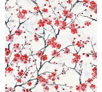 JIAOQSS Papel pintado autoadhesivo Ramas de cerezo con flores rojas Papel tapiz adhesivo de vinilo impermeable decorativo para dormitorio
