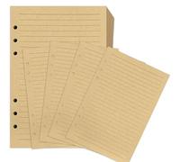 Jiaoshou Pan 240 Hojas Papel de Recambio A5 Rayado, Hojas Sueltas de 6 Agujeros de 8mm de Papel Kraft, Papel Grueso Retro para Carpeta de 6 Anillas, Diario Personal y Organizador