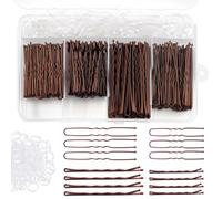 Jiaoshou Pan 300 Horquillas Pelo Mujer, Horquillas Moño en U 2 Pulgadas 2.36 Pulgadas, Pasador de Pelo Ondulado 2 Pulgadas 2.75 Pulgadas con Transparente Gomas y Caja de Almacenamiento (Marrón)