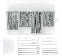 Jiaoshou Pan 300 Horquillas Pelo Mujer, Horquillas Moño en U 2 Pulgadas 2.36 Pulgadas, Pasador de Pelo Ondulado 2 Pulgadas 2.75 Pulgadas con Transparente Gomas y Caja de Almacenamiento (Plata)