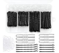 Jiaoshou Pan 300 Horquillas Pelo Mujer, Horquillas Moño en U 2 Pulgadas 2.36 Pulgadas, Pasador de Pelo Ondulado 2 Pulgadas 2.75 Pulgadas con Transparente Gomas y Caja de Almacenamiento (Negro)