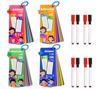 Jiaoshou Pan 60 Tablas de Multiplicar para Niños, 0-12 Tarjetas Estudio con 8 Marcadores Borrables, Juego de Tarjetas de Aprendizaje para Escuela y el Hogar (Suma, Resta, Multiplicación y División)