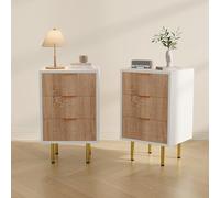 JiaOyu Elegante juego de 2 mesitas de noche con 3 cajones, cómoda de noche moderna, mesa de sofá para dormitorio, salón, color blanco y madera natural (beige-5)