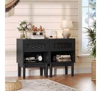 JiaOyu Juego de 2 mesitas de noche modernas de madera con cajones y espacio de almacenamiento abierto, cómoda de noche, mesa de sofá, mesa para dormitorio, salón (negro)