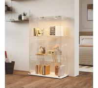 JiaOyu Vitrina de Cristal con iluminación LED, Armario de Vitrina con Cerradura, Vitrina de Cristal a Prueba de Polvo para Colecciones, Vitrina de pie para salón, Dormitorio, Oficina (Blanco+LED+2
