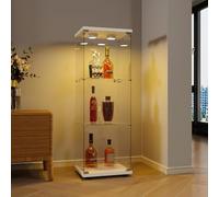 JiaOyu Vitrina de pie de vidrio con iluminación LED y puertas de vidrio, vitrina de 3 capas, a prueba de polvo, vitrina de pie, vitrina de vidrio para sala de estar, dormitorio, oficina (blanco/claro