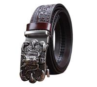 JIARY A Brown,120CM/47.3'',Cinturón De Cuero para Hombre, Hebilla De Trinquete Automático, Cinturón Vaquero De Cuero Occidental Grabada En Relieve Vintage