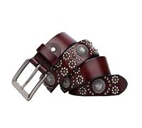 JIARY Cinturón con Tachuelas Cinturón de Cuero para Hombre Remache en Forma de Flor Vintage Hecho a Mano Cinturones de Estilo Hip Hop Hebilla de aleación Unisex,Marrón,115cm/45.2''