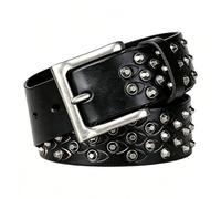 JIARY Cinturón con Tachuelas para Hombre, Cinturones Vintage Hombre Cuero, Cinturones De Cuero Genuino con Remaches Punk Rock para Jeans,Pantalones,Hip-Hop,Motociclistas,Negro,115CM/45.3''