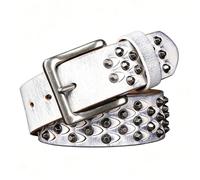 JIARY Cinturón con Tachuelas para Hombre, Cinturones Vintage Hombre Cuero, Cinturones De Cuero Genuino con Remaches Punk Rock para Jeans,Pantalones,Hip-Hop,Motociclistas,Blanca,105CM/41.3''