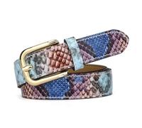 JIARY Cinturón De Cuero Casual para Mujer, Cuero De Grano Completo, Cinturon De Moda Patrón De Serpiente con Hebilla Dorada, para Vaqueros Vestidos,Azul,105CM/41.3''