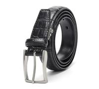 JIARY Cinturón De Cuero para Hombre Cinturones Clásico Diseño De Cocodrilo De Vaca Hebilla De Plata, Cinturón De Trabajo Casual para Jeans, Pantalones 2.9 Cm De Ancho,Negro,110CM/43.3''
