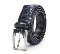 JIARY Cinturón De Cuero para Hombre Cinturones Clásico Diseño De Cocodrilo De Vaca Hebilla De Plata, Cinturón De Trabajo Casual para Jeans, Pantalones 2.9 Cm De Ancho,Dark Blue,110CM/43.3''