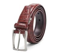 JIARY Cinturón De Cuero para Hombre Cinturones Clásico Diseño De Cocodrilo De Vaca Hebilla De Plata, Cinturón De Trabajo Casual para Jeans, Pantalones 2.9 Cm De Ancho,A Brown,130CM/51.2''